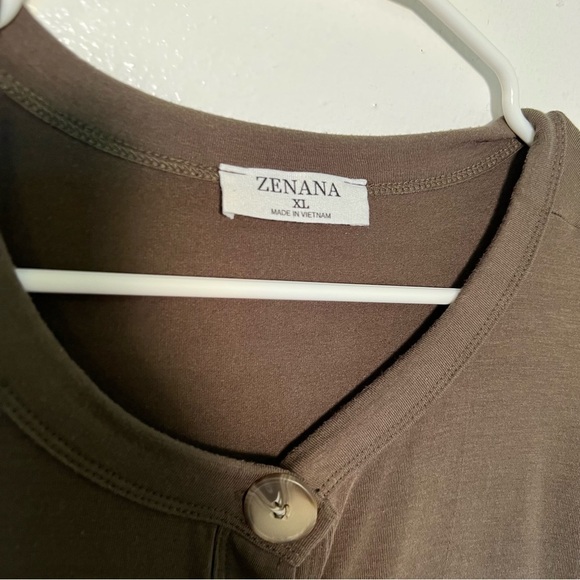 Zenana Shirred Waist Buttoned Cardigan Olive Green - Picture 11 of 12